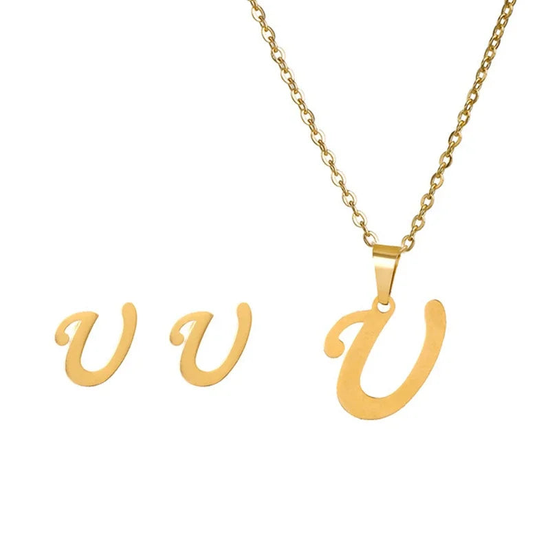 Colar Dourado Prata com Inicial em Aço Inoxidável