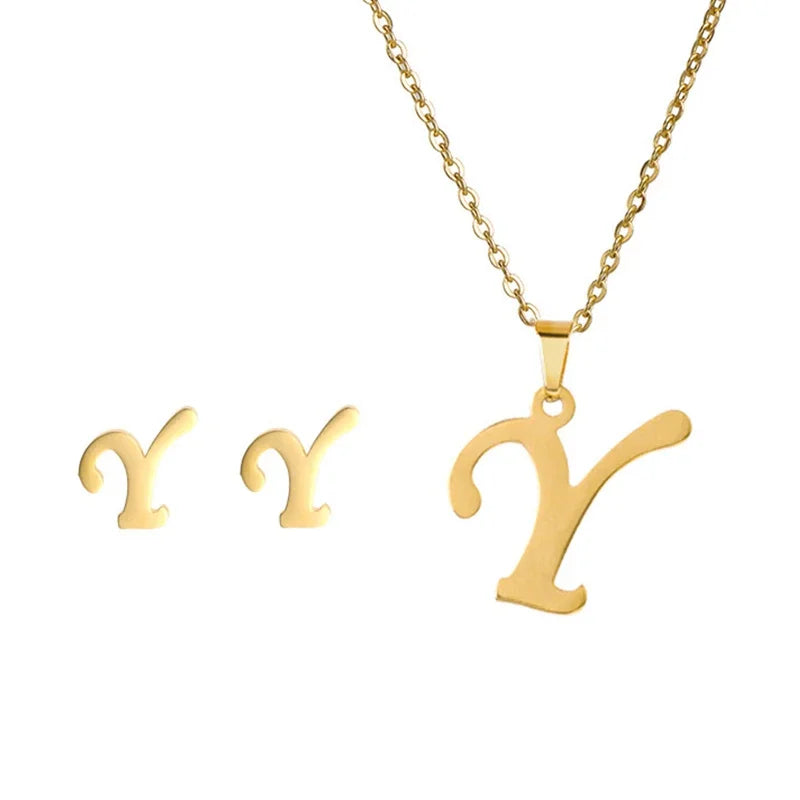 Colar Dourado Prata com Inicial em Aço Inoxidável